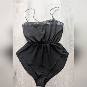 Vintage Black Lace Lingerie Romper Made in Canada Size M Goth Y2K Slip Playsuit